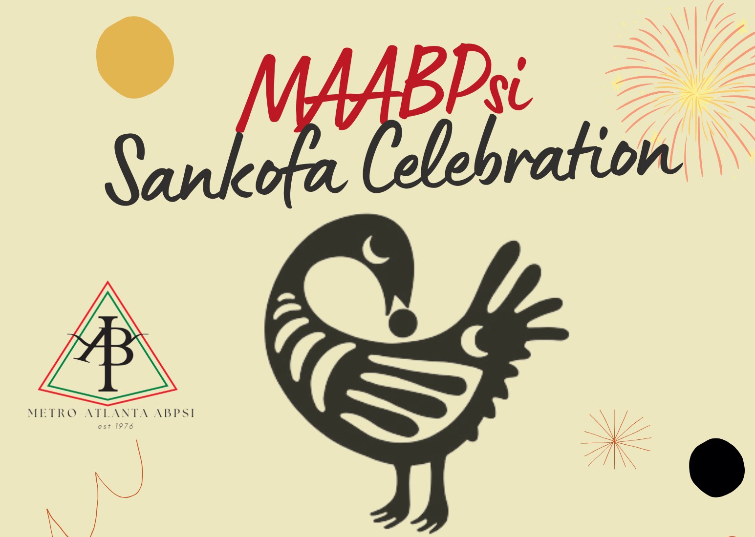 MAABPsi Sankofa Celebration flyer with the Sankofa bird and chapter seal